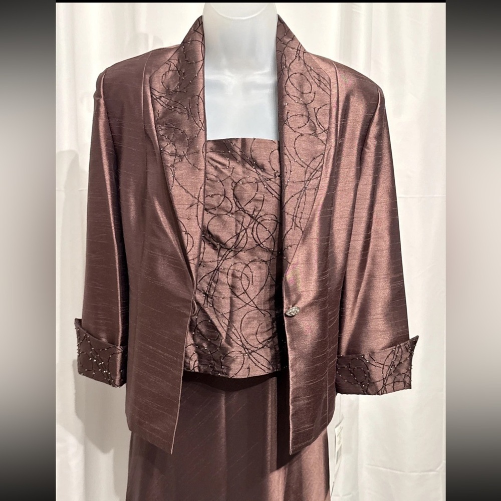 Jessica Howard 2 Piece Formal Suit Set Size 6 Brown Embroidered NWT - Picture 7 of 14